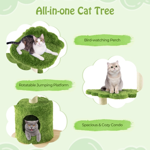 Gymax 38'' Cute Cat Tree Cat Condo Furniture w/ Fully Wrapped Sisal Scratching Posts