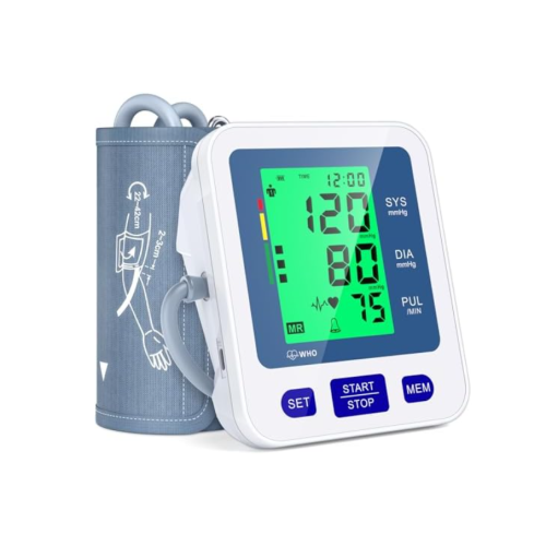 FACEIL Automatic Blood Pressure Machine with 3-Color Backlit Hypertension Display, 2x99 Memory with Upper Arm Large Cuff 22-42cm