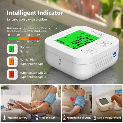 iHealth Track Smart Upper Arm Blood Pressure Monitor – Bluetooth Compatible, Wide Range Cuff, Accurate Readings, Smartphone App Integration, Portable