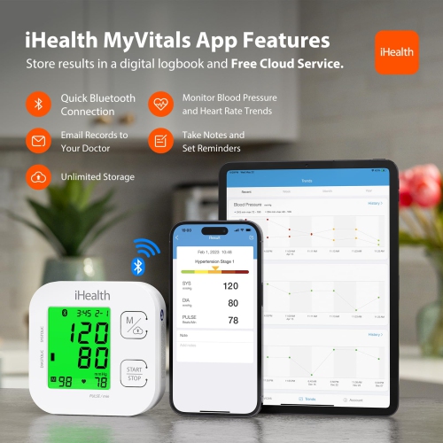 iHealth Track Smart Upper Arm Blood Pressure Monitor – Bluetooth Compatible, Wide Range Cuff, Accurate Readings, Smartphone App Integration, Portable