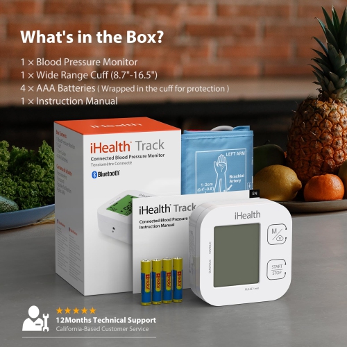 iHealth Track Smart Upper Arm Blood Pressure Monitor – Bluetooth Compatible, Wide Range Cuff, Accurate Readings, Smartphone App Integration, Portable