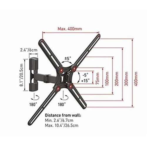 Barkan - Full Motion Television Mount, For Flat or Curved Screens from 13" to 65", Maximum 40kg