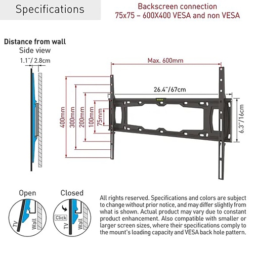 Barkan - Support fixe pour téléviseur, pour écrans de 13 à 90 po, maximum 60 kg