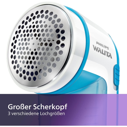 Philips Fabric Shaver, Removes Fabric Pills, Suitable for All Garments, Large Blade Surface, Cleaning Brush, Includes Batteries, Blue