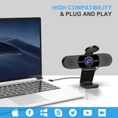 1080P Webcam with Microphone - C960 Web Camera with Privacy Cover, 2 Mics Streaming Webcam, 90°View Computer Camera, Plug&Play USB Webcam for