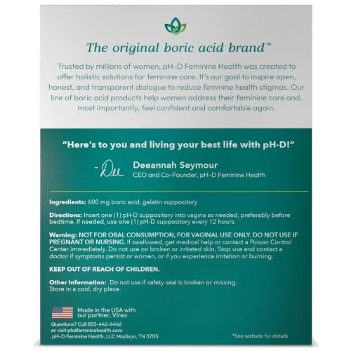 pH-D Feminine Health Boric Acid Vaginal Suppositories - 24ct