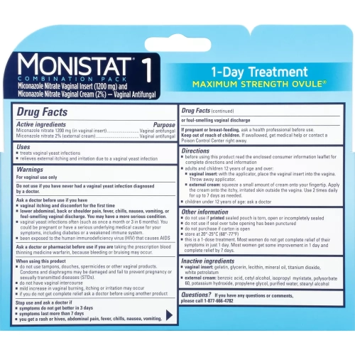 Monistat 1-Dose Yeast Infection Treatment, Ovule Insert & External Itch Cream - 0.32oz