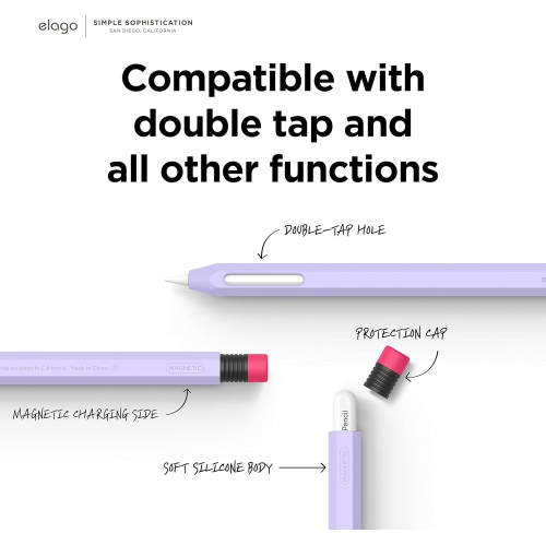 elago Classic Pencil Case Compatible with Apple Pencil 2nd Generation Cover Sleeve, Compatible with Magnetic Charging & Double Tap [Lavender]