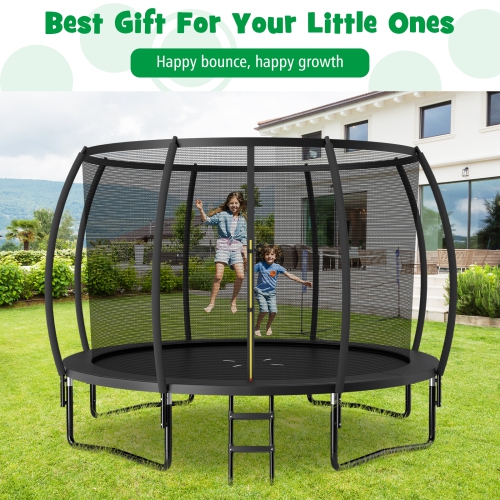 Topbuy Trampoline 10FT Approved Recreational Trampoline with Ladder Enclosure Safety Pad and Anti-Rust Galvanized Steel Frame Black/Blue/Orange