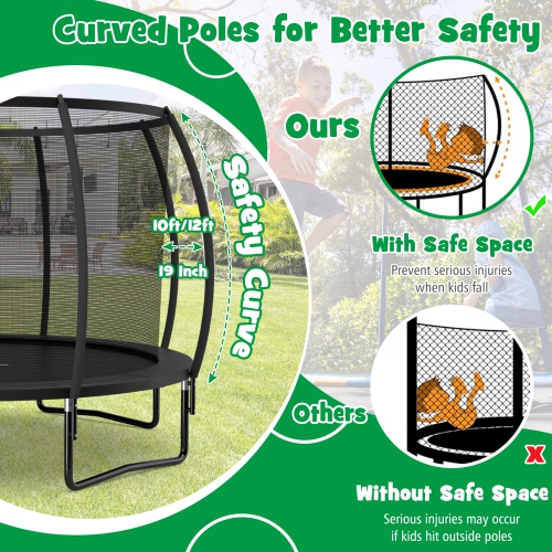 Topbuy Trampoline 10FT Approved Recreational Trampoline with Ladder Enclosure Safety Pad and Anti-Rust Galvanized Steel Frame Black/Blue/Orange