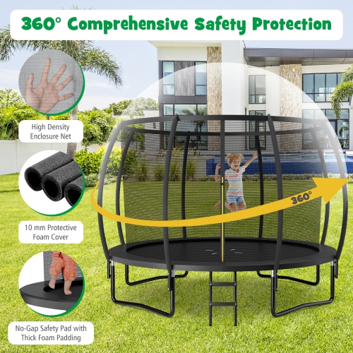 Topbuy Trampoline 10FT Approved Recreational Trampoline with Ladder Enclosure Safety Pad and Anti-Rust Galvanized Steel Frame Black/Blue/Orange