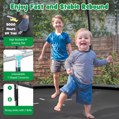 Topbuy Trampoline 10FT Approved Recreational Trampoline with Ladder Enclosure Safety Pad and Anti-Rust Galvanized Steel Frame Black/Blue/Orange