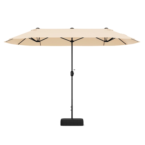 GYMAX  13Ft Double-Sided Patio Umbrella W/ Crank Handle Umbrella Base Safety Lock