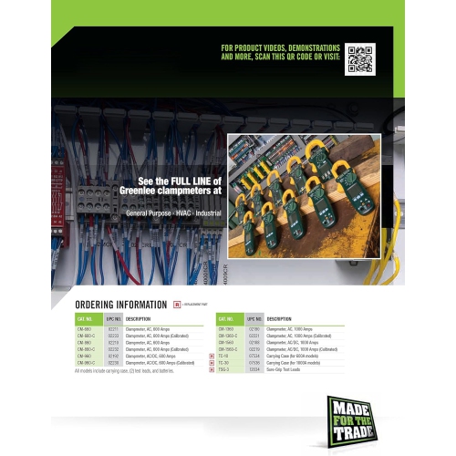 Greenlee CM-1560 General Purpose Clamp Meter, AC/DC, 1000-Amp