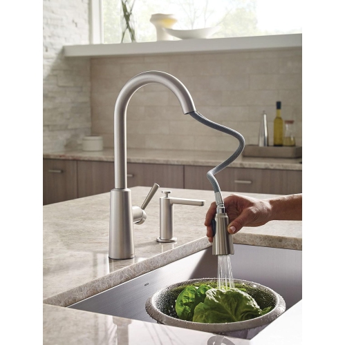 Robinet d'évier à bec rétractable Moen 7402 Riley, à jet élevé, avec reflex et Power Cl, acier inoxydable résistant aux taches