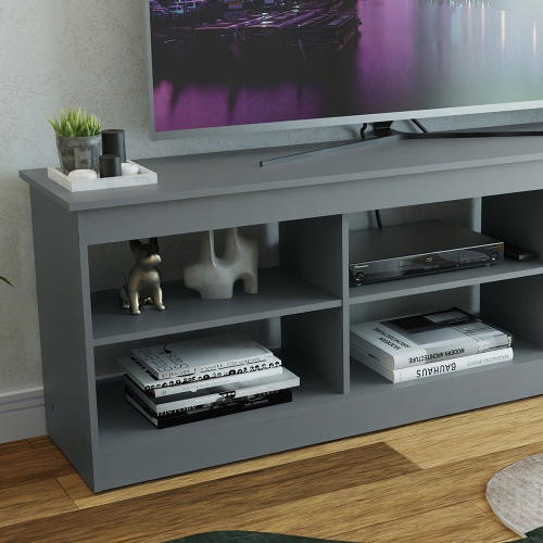 Madesa TV Stand Entertainment Center TV Bench with 6 Open Shelves Easy Cable Management for 65, 75 Inch Living Room and Bedroom Modern Wooden