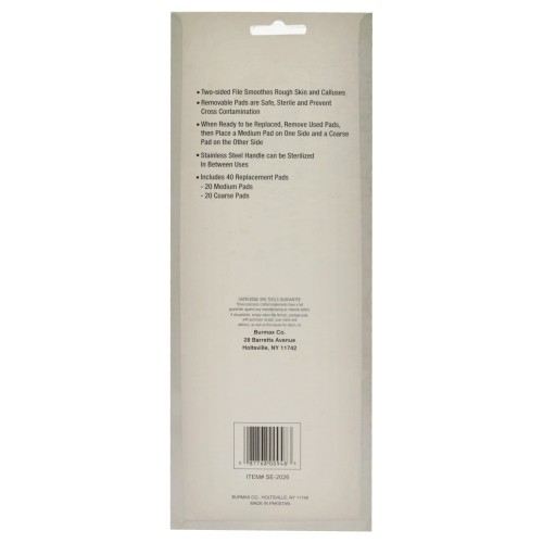 Stainless Steel Foot File 40 Replacement Pads by Satin Edge for Unisex - 41 Pc Nail File, 20pc Medium Pads, 20pc Coarse Pads