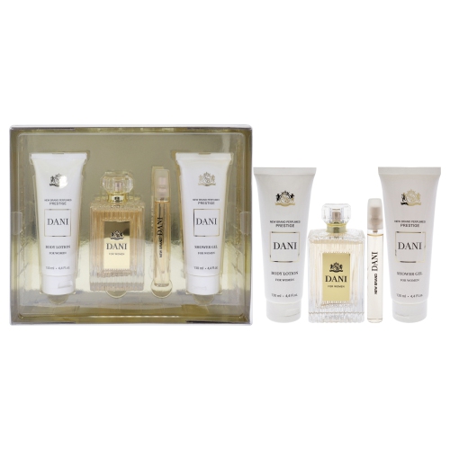 NEW BRAND  Prestige Dani By for Women - 4 PC Gift Set 3.3OZ Edp Spray, 0.5OZ Edp Spray, 4.4OZ Shower Gel, 4.4OZ Body Lotion