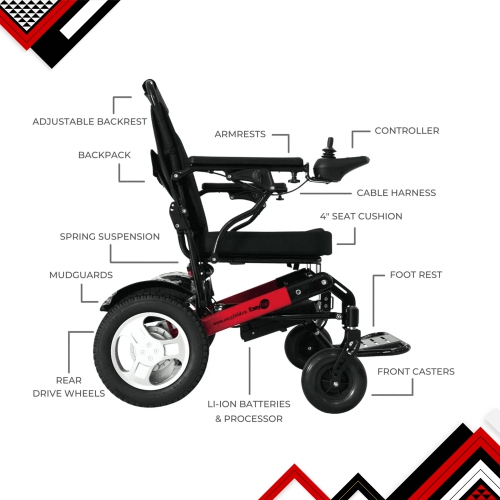 Pro 2.0 Electric Wheelchair, Lightweight, Foldable Motorized Wheelchair for Adults, Seniors - Black