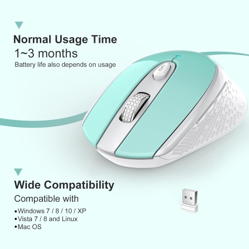 Wireless Computer Mouse, 2.4G Silent Cordless Mouse for Laptop, Mouse with 6 Buttons and 3 Adjustable DPI for Laptop, Deskbtop, MacBook, PC