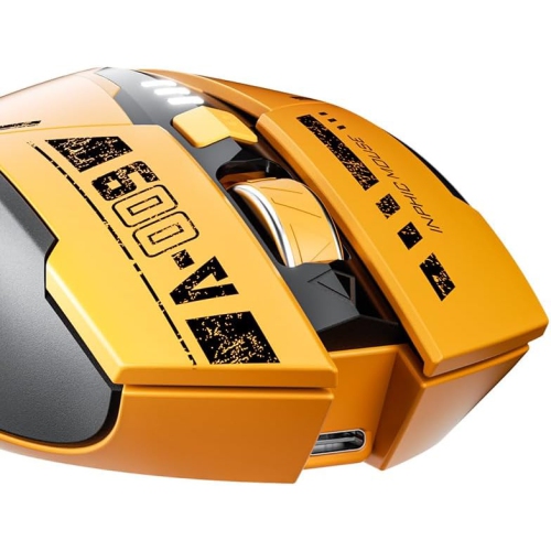 Bluetooth Mouse Wireless Rechargeable Mecha Yellow Style Mouse for Multi-Device, Battery Visible Computer Mouse