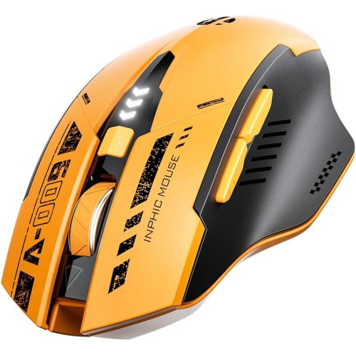 Bluetooth Mouse Wireless Rechargeable Mecha Yellow Style Mouse for Multi-Device, Battery Visible Computer Mouse
