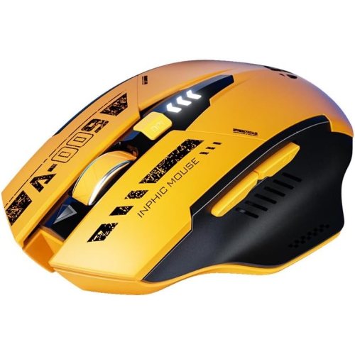Bluetooth Mouse Wireless Rechargeable Mecha Yellow Style Mouse for Multi-Device, Battery Visible Computer Mouse