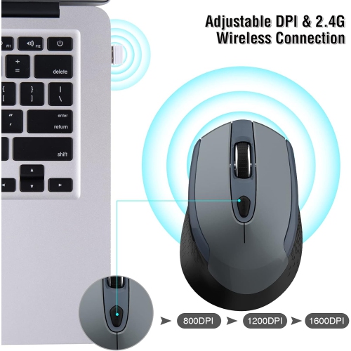Wireless Computer Mouse, 2.4G Silent Cordless Mouse for Laptop, Mouse with 6 Buttons and 3 Adjustable DPI for Laptop, Deskbtop, MacBook, PC