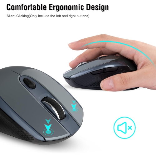 Wireless Computer Mouse, 2.4G Silent Cordless Mouse for Laptop, Mouse with 6 Buttons and 3 Adjustable DPI for Laptop, Deskbtop, MacBook, PC