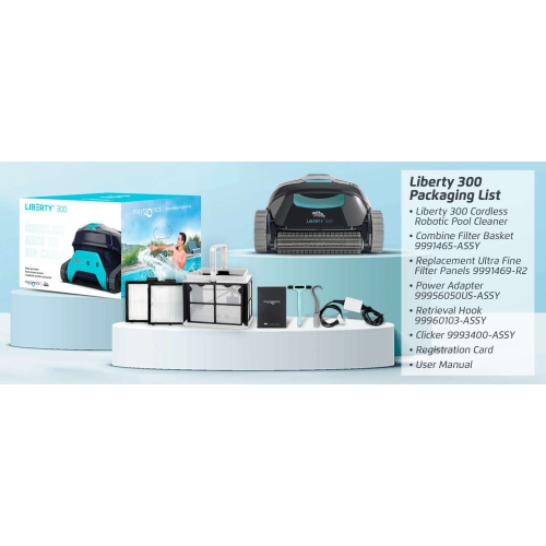 Dolphin Liberty 300 Cordless Robotic Pool Vacuum Cleaner — Simple Inductive Charging — Click-Up for Easy Removal — Ideal for Above and In-Ground