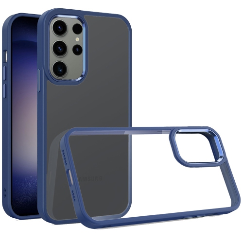 Mobile Magic For Samsung Galaxy s24 Finest Transparent Thick Acrylic Hybrid Metal Buttons Cover Case - Blue