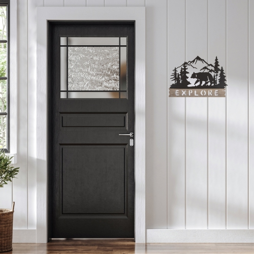 Affiche murale en métal, ours d’exploration - 12 po - Brun