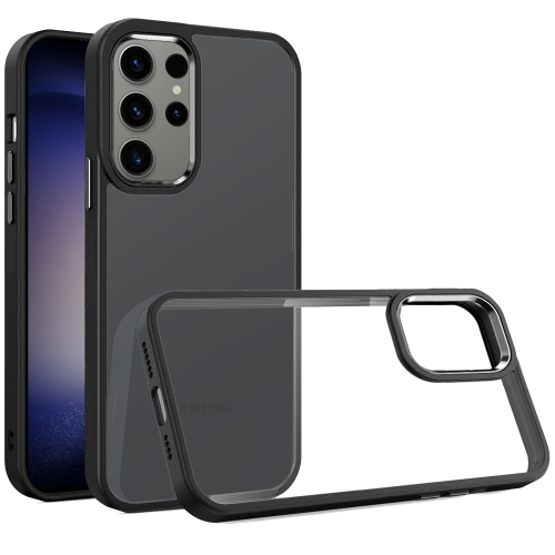 Mobile Magic For Samsung Galaxy s24 Finest Transparent Thick Acrylic Hybrid Metal Buttons Cover Case - Black