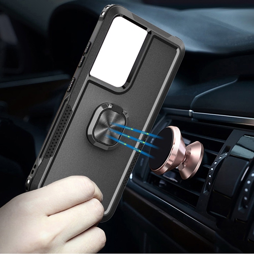 Mobile Magic For Samsung Galaxy s24 Robotic Hybrid with Magnetic Ring Stand Case Cover - Black