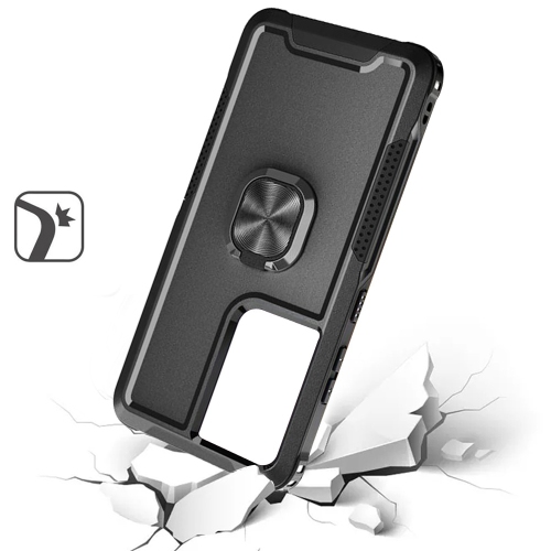 Mobile Magic For Samsung Galaxy s24 Robotic Hybrid with Magnetic Ring Stand Case Cover - Black