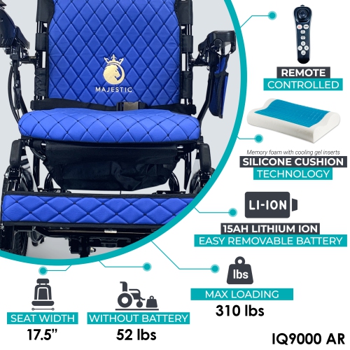 MAJESTIC IQ-9000 Airline Approved Luxury Electric Wheelchair | Auto Recline, LCD Joystick, Foldable, Up to 30 KM Range, Ultra-Light | 17’’ Seat
