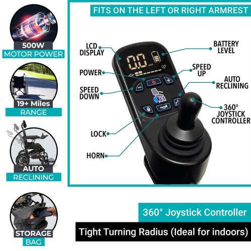 MAJESTIC IQ-9000 Airline Approved Luxury Electric Wheelchair | Auto Recline, LCD Joystick, Foldable, Up to 30 KM Range Ultra-Light | 20’’ Seat Width,