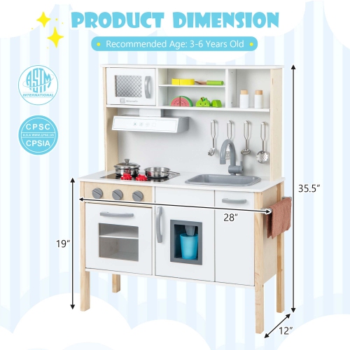 Ensemble de cuisine en bois de Costway pour enfants jouet de chef factice avec four à micro-ondes et accessoires