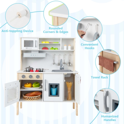 Ensemble de cuisine en bois de Costway pour enfants jouet de chef factice avec four à micro-ondes et accessoires