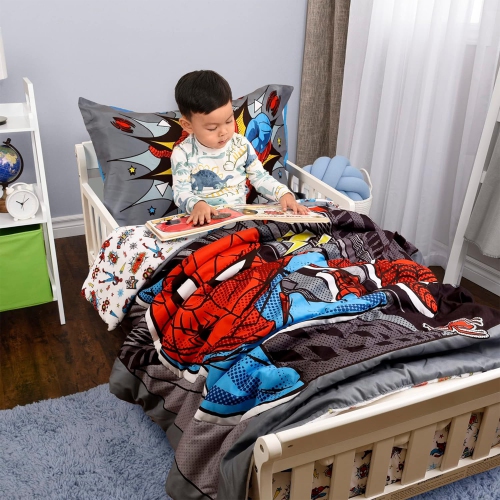 Marvel Spider-Man Comic Toddler Sheet Set for Kids - 3 Pcs Bedding Set - Comforter, Fitted Sheet and Pillowcase