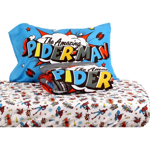 Marvel Spider-Man Comic Toddler Sheet Set for Kids - 3 Pcs Bedding Set - Comforter, Fitted Sheet and Pillowcase