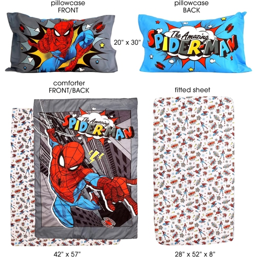 Marvel Spider-Man Comic Toddler Sheet Set for Kids - 3 Pcs Bedding Set - Comforter, Fitted Sheet and Pillowcase
