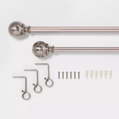 Extendable Curtain Rod with Ball Finial- 66" to 120" - Brushed Nickel
