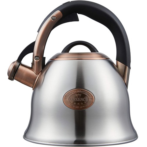 LUXGRACE 2.2 QT Tea Kettle, Whistling Tea Pot with Silicone Handle, Stainless Steel for Stovetops