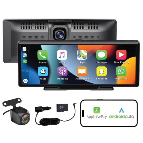 BlackboxMyCar SmartDrive 10.26" Android Auto and Apple CarPlay Display with 1080p Front Dashcam, 1080p Backup Camera for Car, Bluetooth, AUX, FM, Mir