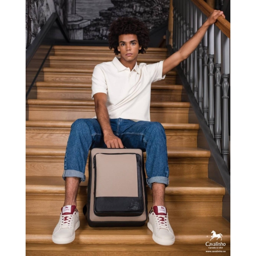 Cavalinho Club for Him Backpack Tan / Black - Leather and Canvas