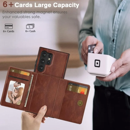 Samsung Galaxy S24 Ultra 5G Wallet Case 6.8" - Luxury Leather Flip Cover with Card Holder & Kickstand | Brown