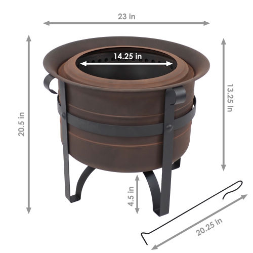 Sunnydaze Steel Cauldron-Style Smokeless Fire Pit with Poker