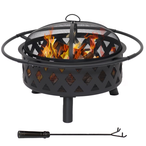 SUNNYDAZE DECOR  Sunnydaze 30 In Steel Crossweave Fire Pit With Spark Screen - In Black