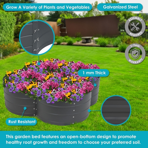 Sunnydaze 4-Leaf Clover-Shaped Galvanized Steel Raised Planter Bed - Gray